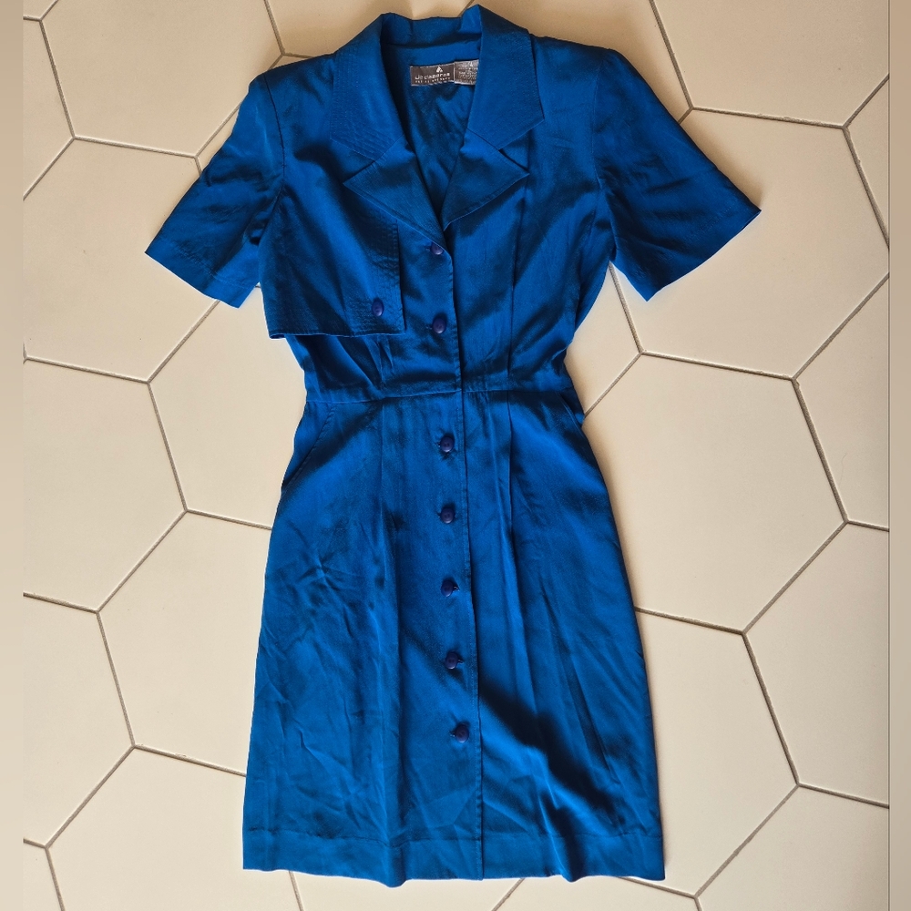 Liz Claiborne vintage trenchcoat inspired 100% silk midi dress